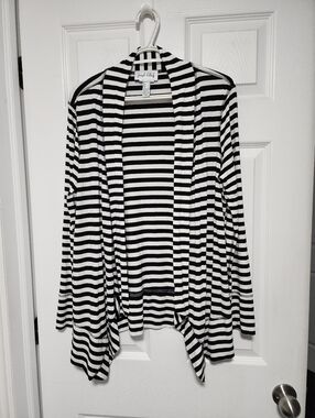 Joseph Ribkoff Black and White Striped Open-Front Cardigan
